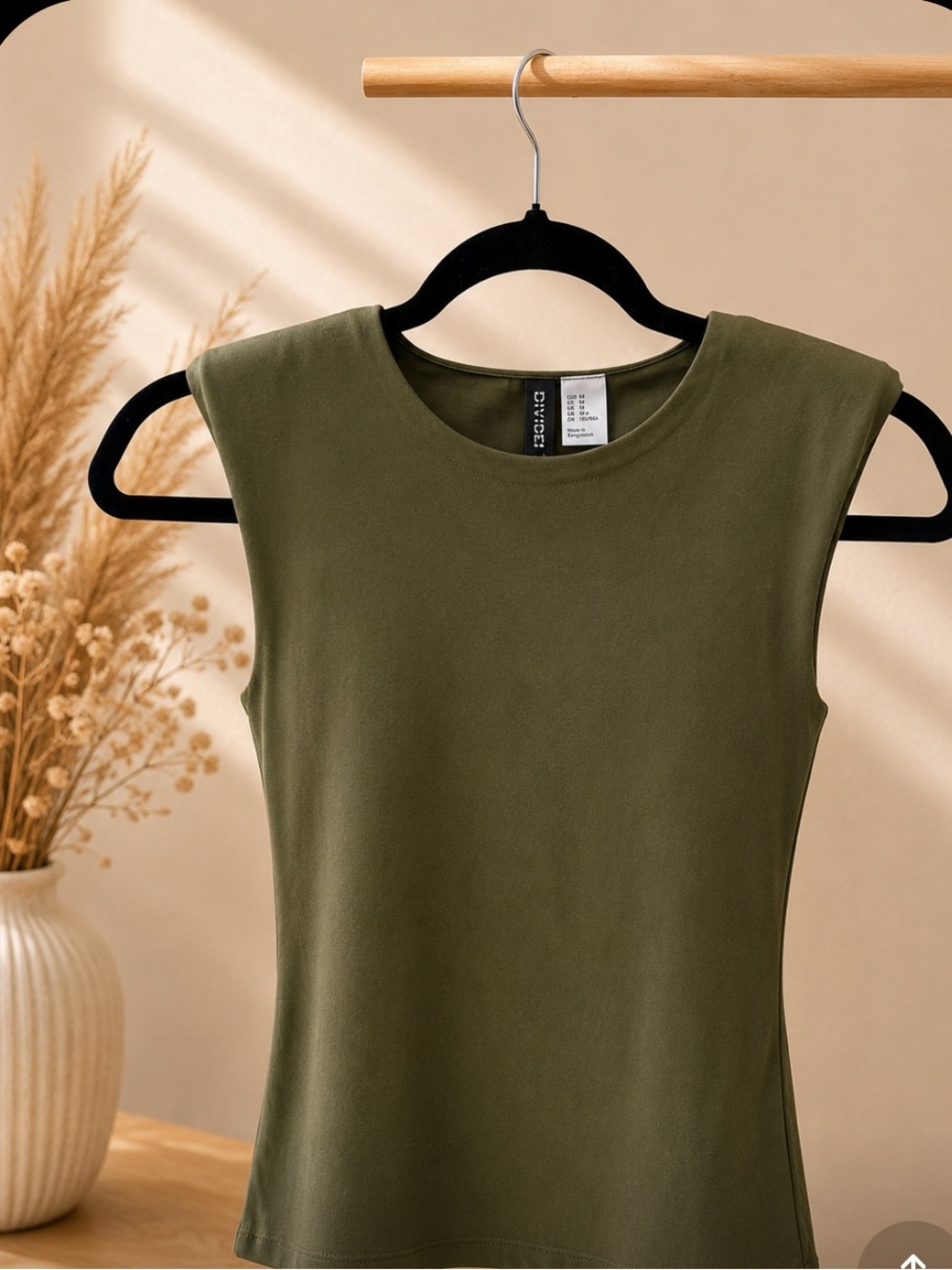 H&M Olive Green Shoulder Pad Tank Top Size XS | Minimalist Chic Sleeveless Top